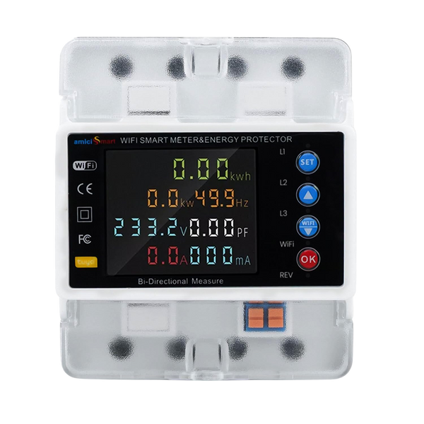 WiFi Bi-Directional Energy Meter Over/Under Voltage, Overload & Leakage Protection with Auto Reconnect