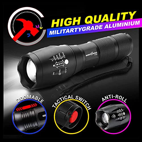 Metal LED Flashlight, XHP50 Zoomable Torch with 5 Modes, Rechargeable 2600mAh Battery & Water-Resistant Body