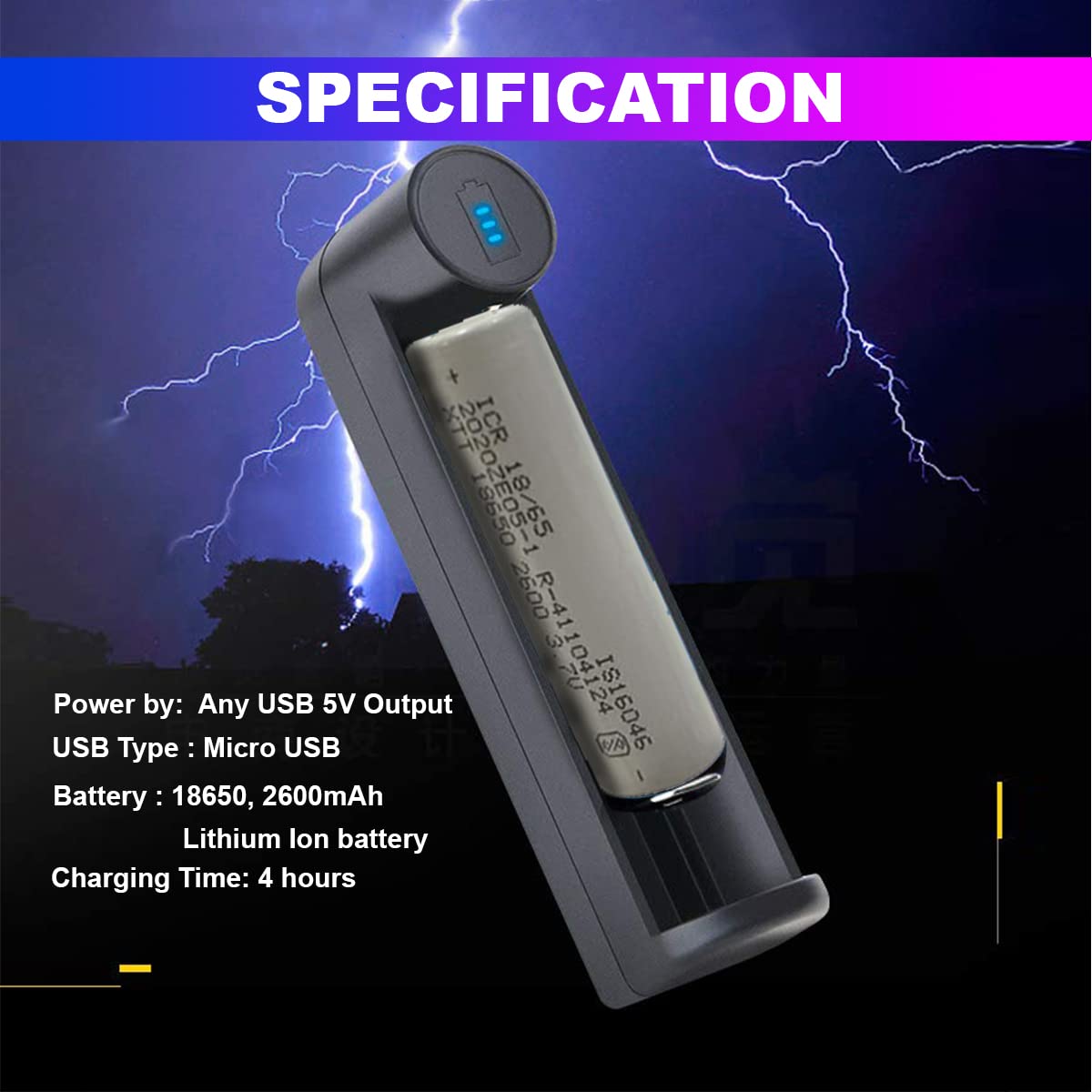 Metal LED Flashlight, XHP50 Zoomable Torch with 5 Modes, Rechargeable 2600mAh Battery & Water-Resistant Body