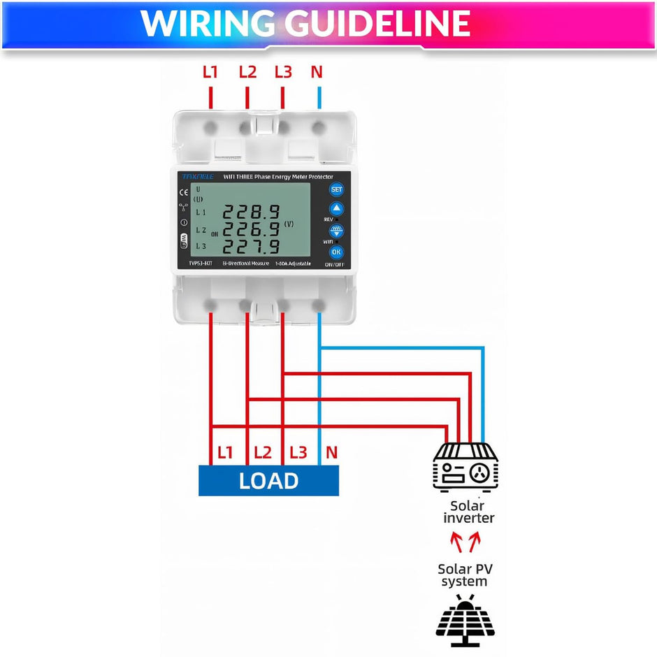 3-Phase WiFi Energy Meter 100A, 22kW Bi-Directional with Voltage/Current Protection, 220V