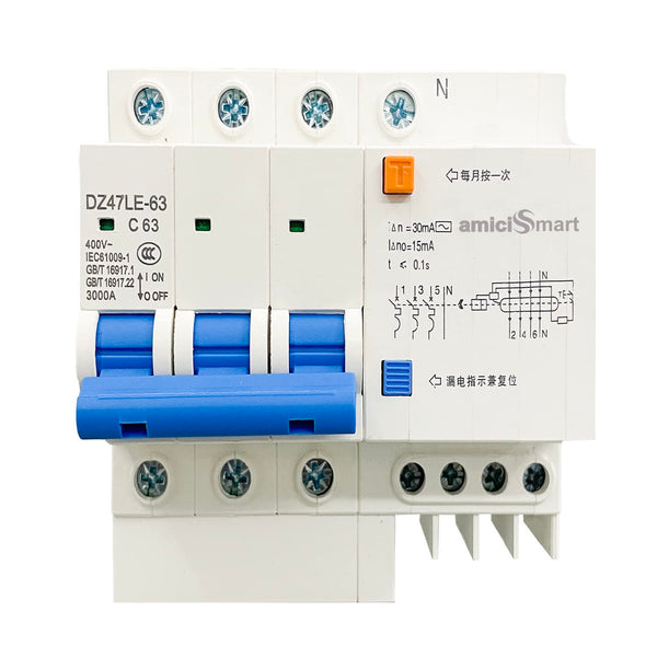 RCCB 63A Circuit Breaker with Leakage & Lightning Protection Prevent Electrical Hazard with Easy Din Rail Mount