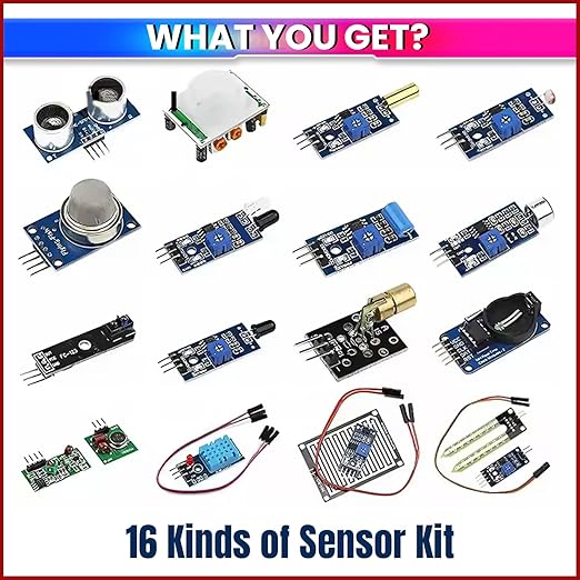 16-in-1 IoT Sensor Kit for Raspberry Pi & Arduino – DIY STEM Starter Kit with Temperature, Motion, Gas
