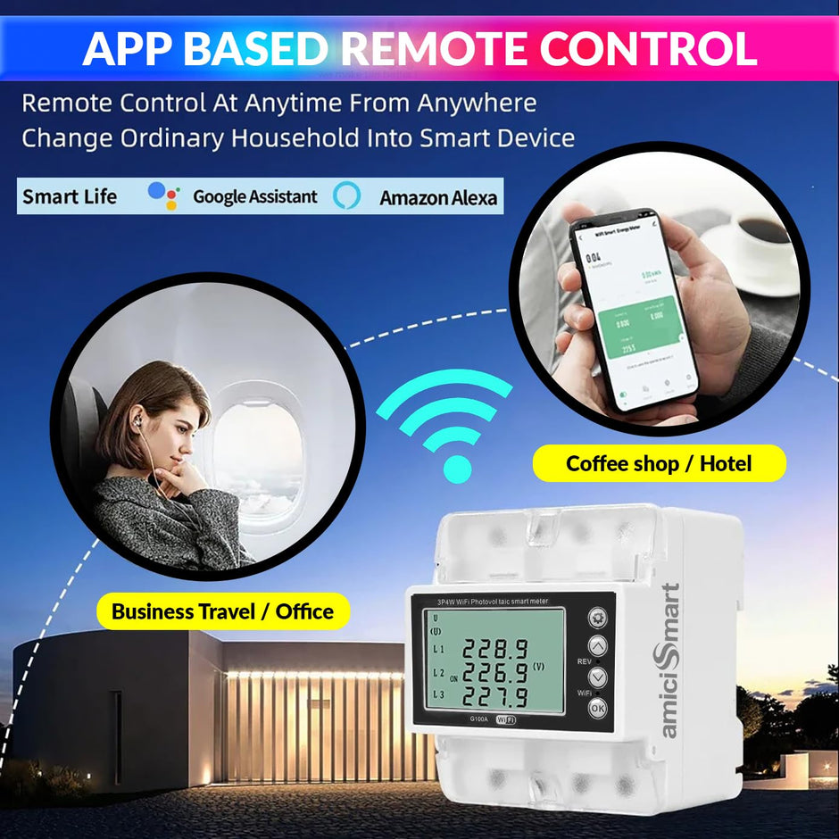 3-Phase WiFi Energy Meter 100A, 22kW Bi-Directional with Voltage/Current Protection, 220V