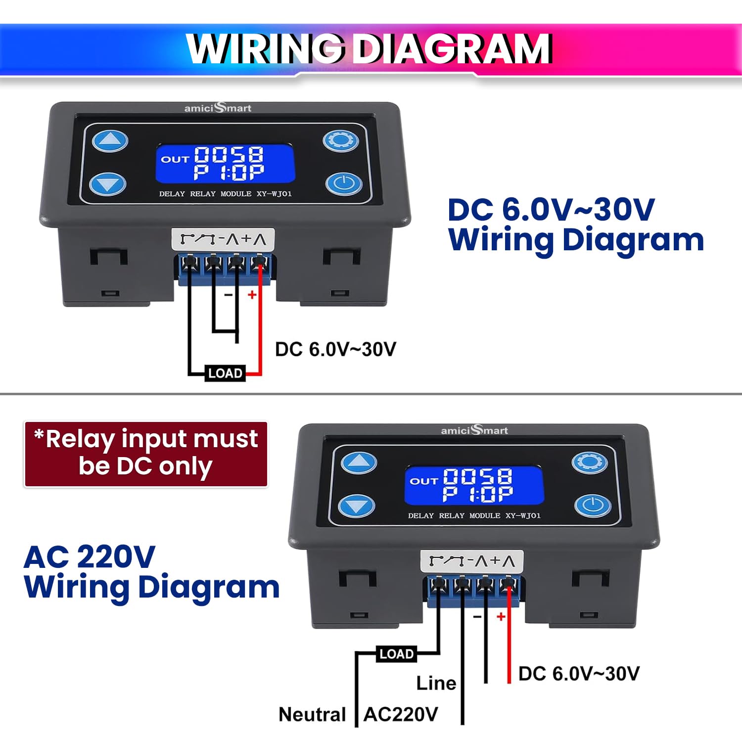 Programmable Timer Relay Module – LCD Display, 0.01s~9999s Timing, Trigger Delay, UART Upload (6–30V DC)