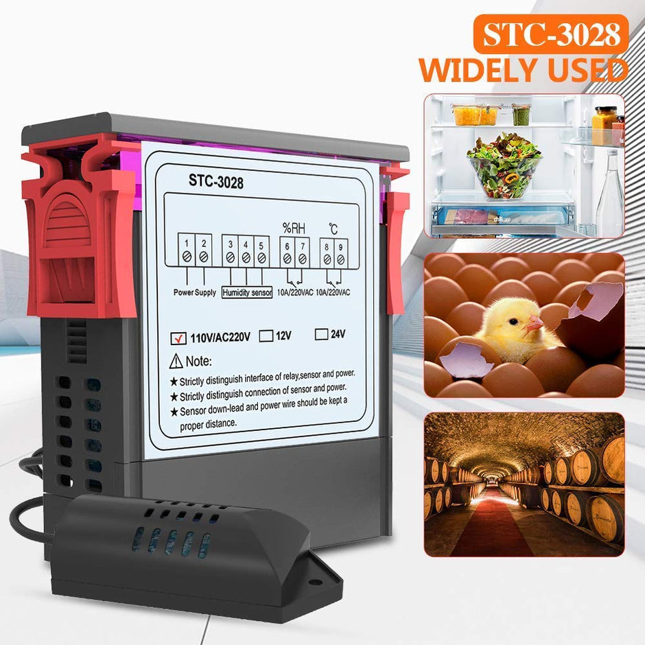 AC 220V Digital Thermostat Controller Dual Temperature and Humidity Regulator Device with LCD Display & Smart Alarm