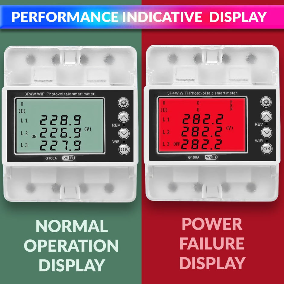 3-Phase WiFi Energy Meter 100A, 22kW Bi-Directional with Voltage/Current Protection, 220V