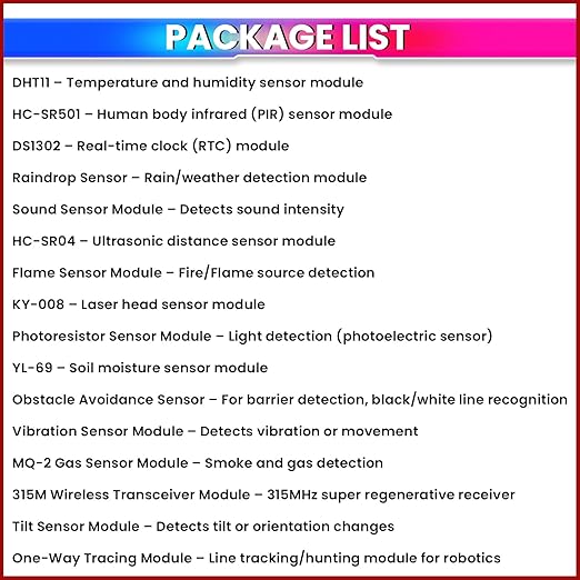 16-in-1 IoT Sensor Kit for Raspberry Pi & Arduino – DIY STEM Starter Kit with Temperature, Motion, Gas