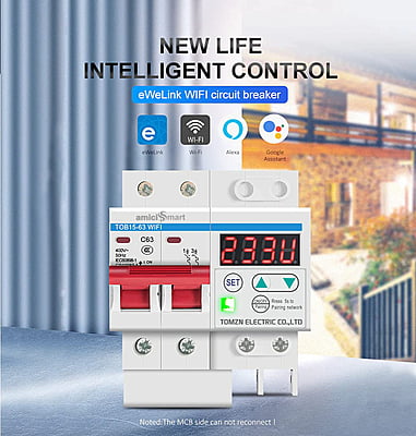 WiFi MCB Circuit Breaker 63A Timer Switch with Over/Under Voltage, Over Current and Short Circuit Protection Compatible with Alexa Google Assistant Din Rail Mounted