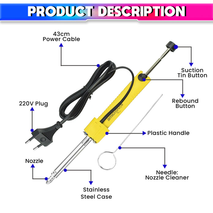 2-in-1 Electric Desoldering Pen Built-in Heating & Suction, One-Hand Operation for Circuit Board Repair
