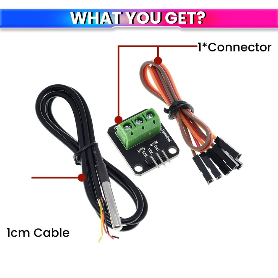 Waterproof Temperature Sensor Module Kit with Stainless Steel Probe & Terminal Adapter High-Precision Digital Sensor amiciKart