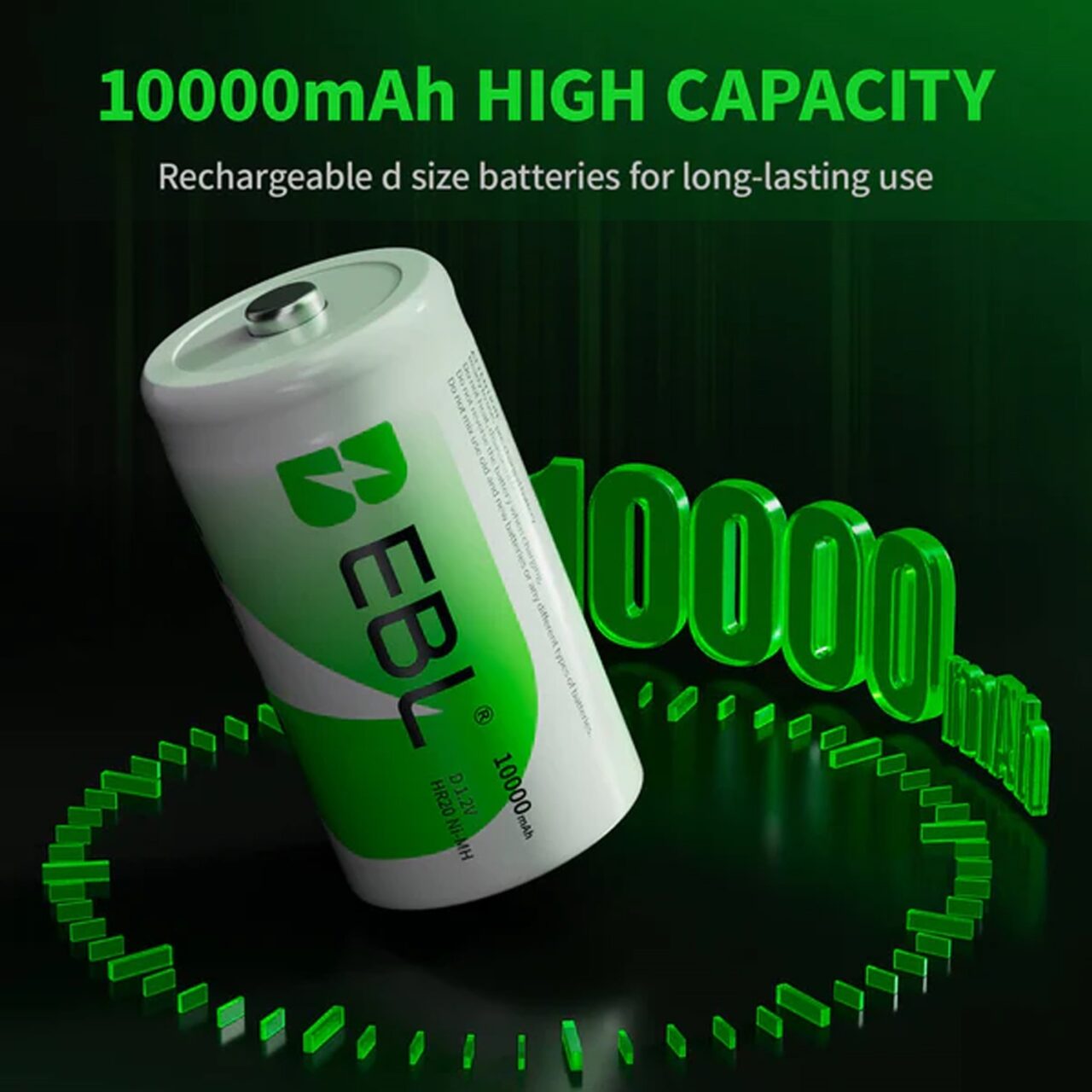 EBL D Cell Batteries 10,000mAh Ultra Pro Ni-MH Rechargeable D Batteries, Pack of 2 amiciKart c0tmiz-hs.myshopify.com