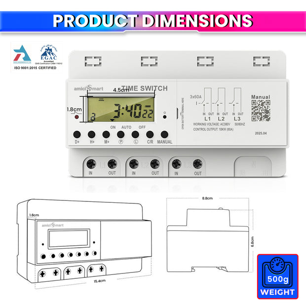 Digital Timer Switch for Heavy Load Use LCD Display Weekly Timer Relay with 380V 60A 3 Phase, 50Hz