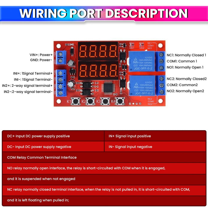 12V 10A Adjustable Time Delay Relay Module – 32 Modes Dual LED Timer Switch with Digital Display