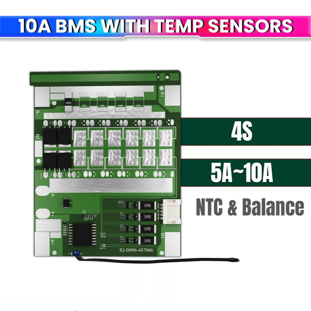 4S 12V 10A LiFePO4 BMS with NTC Sensors – Smart Battery Management System with 120A Protection & Balancing