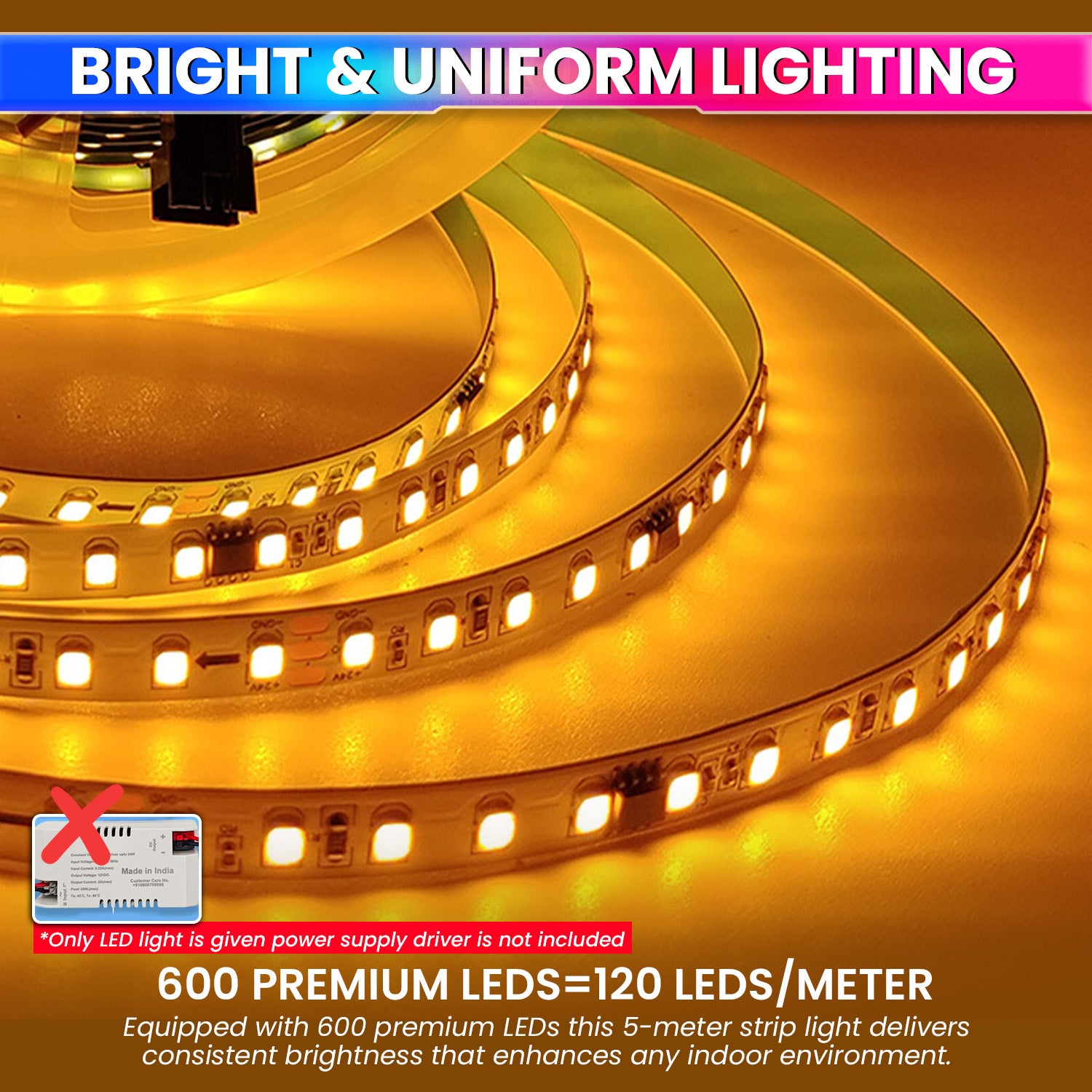 5M LED Strip Light Flexible, Colourful Bright Lights Design for Festivals or DIY Home Decoration With 120 LEDs/m amiciKart