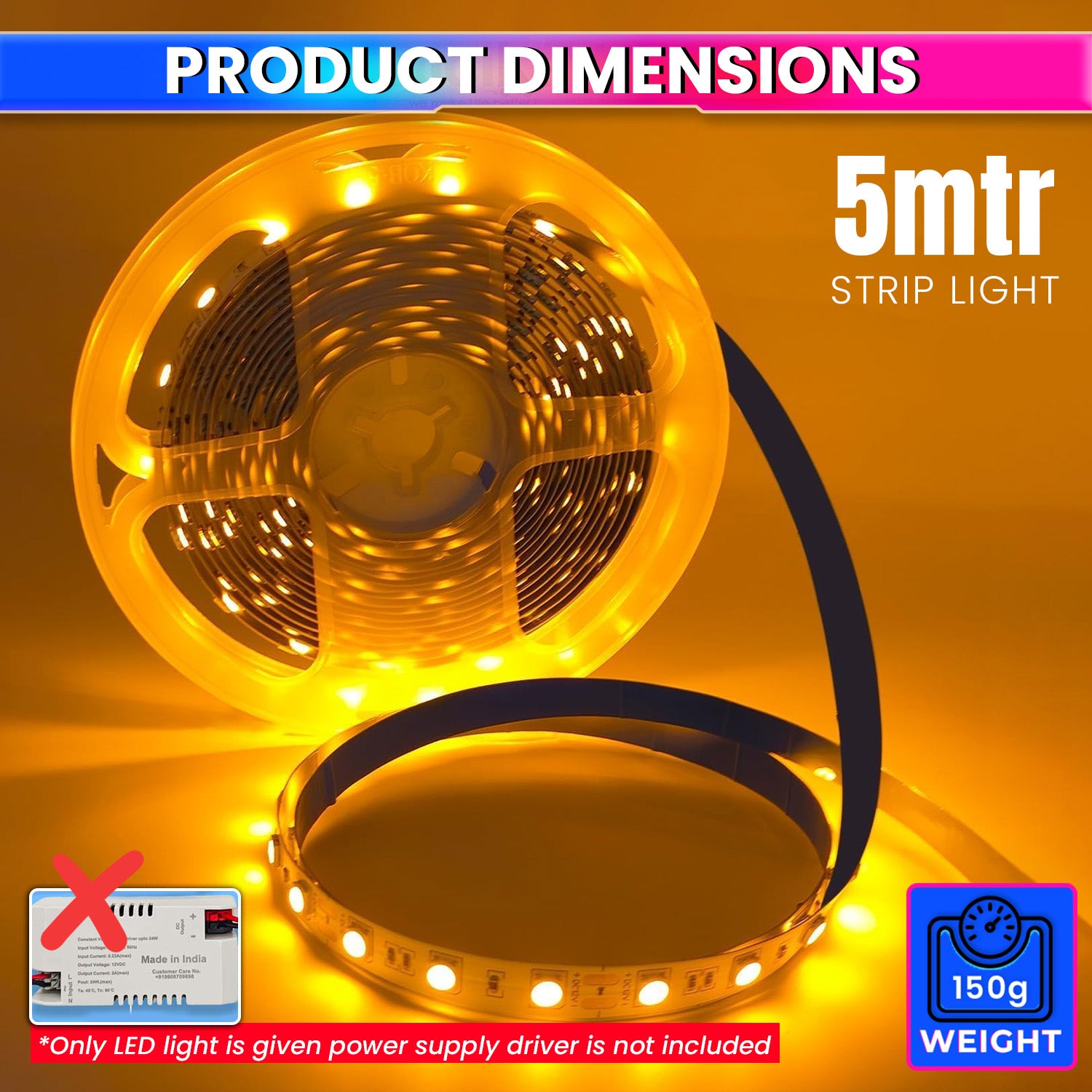 5M LED Strip Light Flexible, Colourful Bright Lights Design for Diwali, Christmas or DIY Home Decoration With 120 LEDs/m