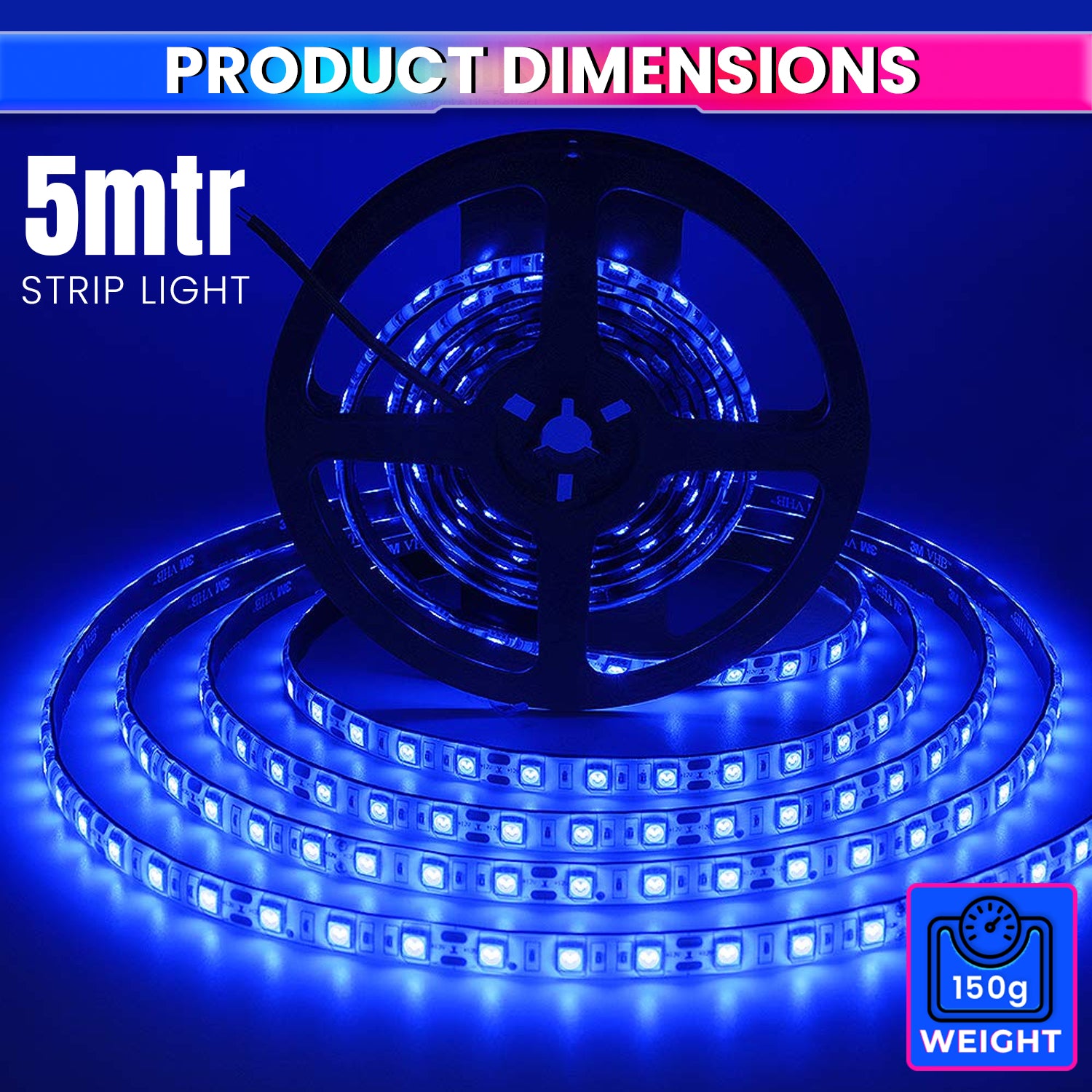 5M LED Strip Light Flexible Decor String Lighting For festivals Or Home Decoration with 12V Adapter (120 LEDs/m) amiciKart