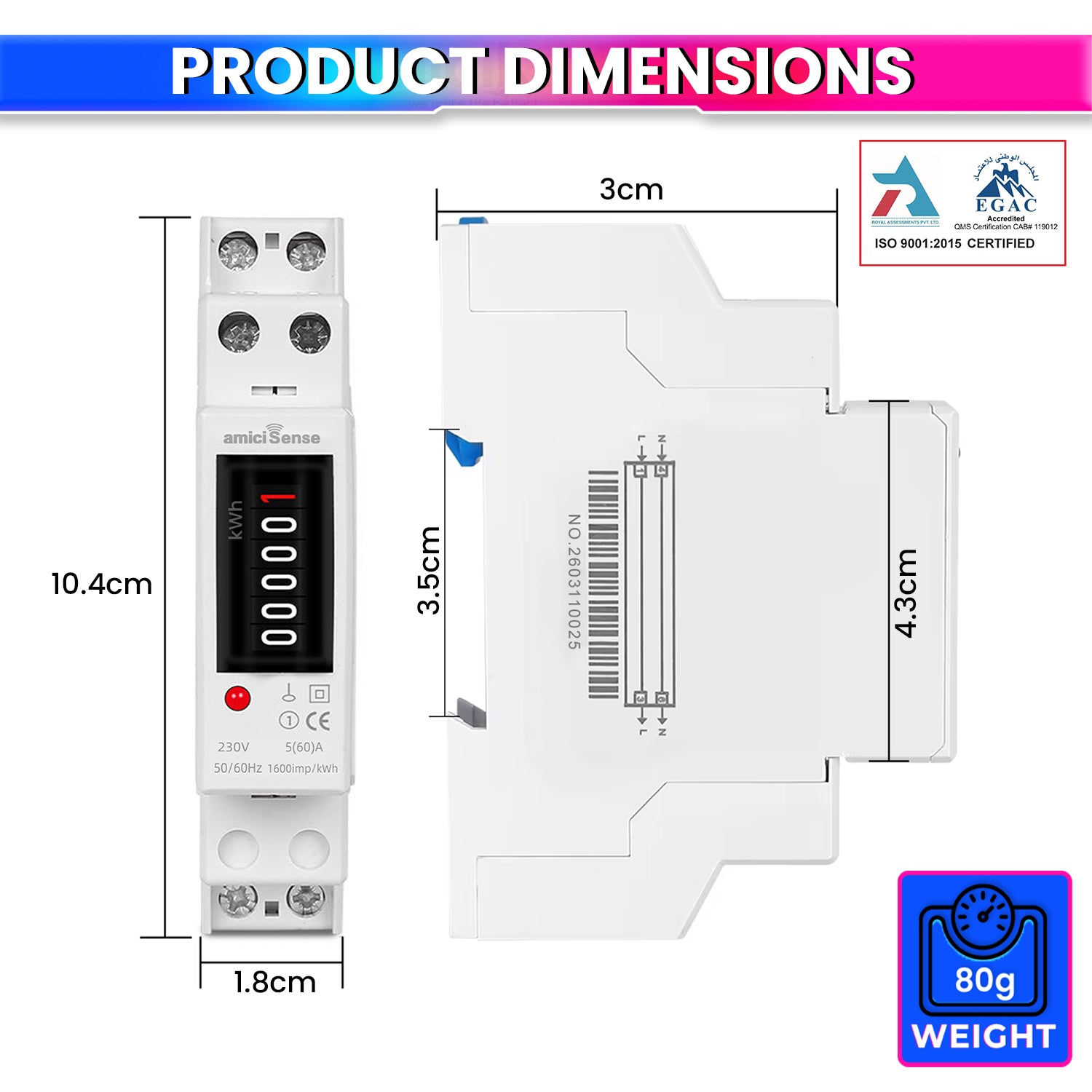18mm Analog Energy Meter Single Phase 1P 2 Wire 230V 60A | kWh Power Consumption with Mechanical Display