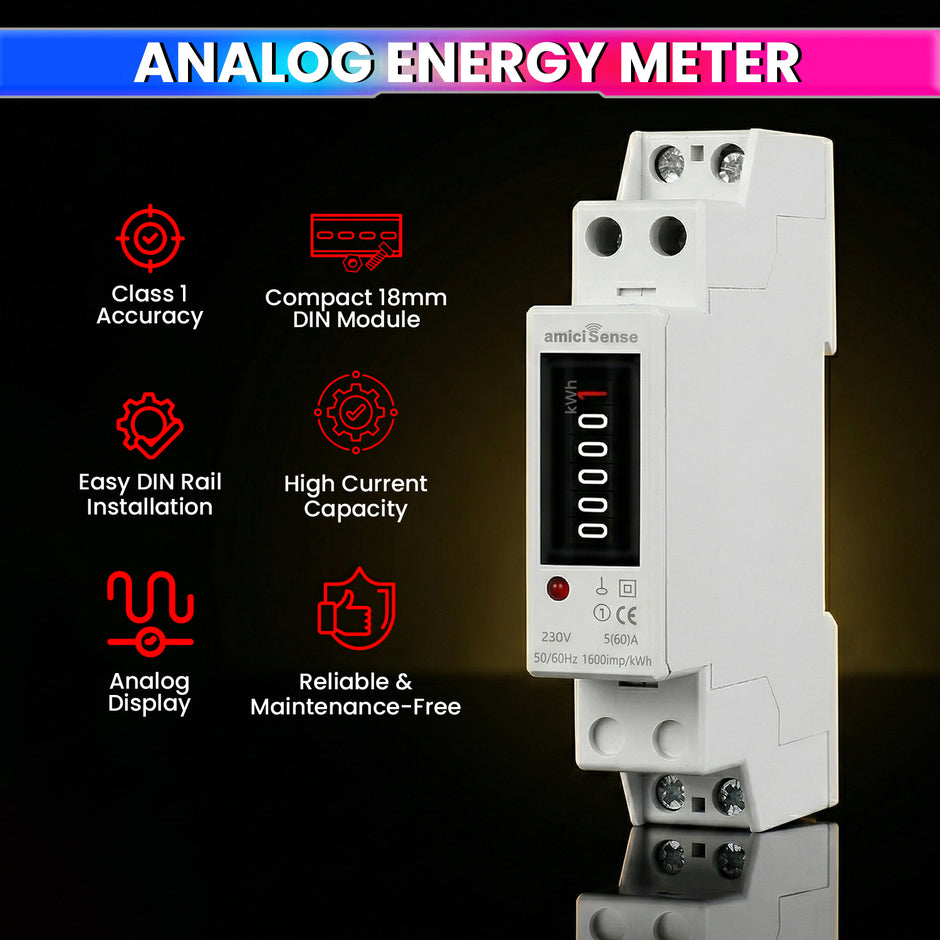 18mm Analog Energy Meter Single Phase 1P 2 Wire 230V 60A | kWh Power Consumption with Mechanical Display