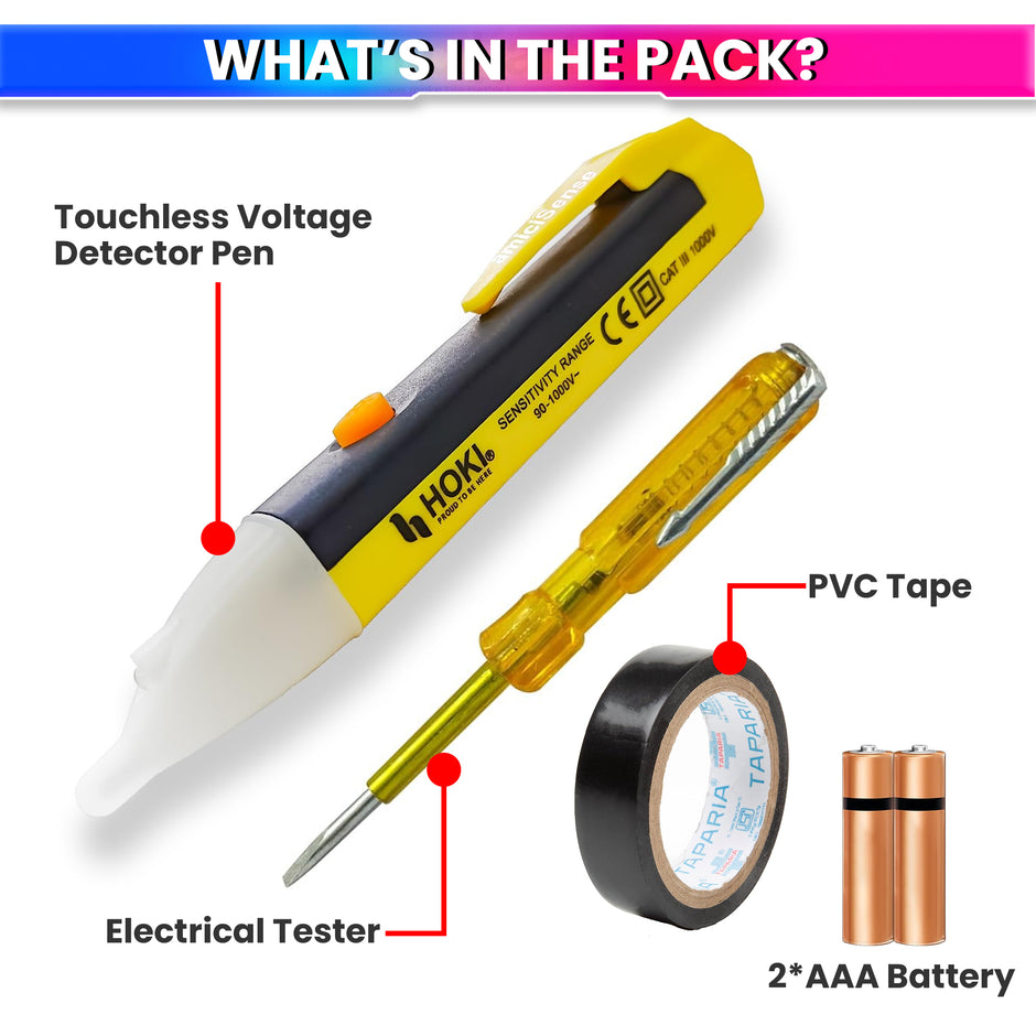 Touchless Voltage Detector Tester Pen AC 90~1000V With 2 AAA Battery, Electrical Testers and Electrical Tape (1)