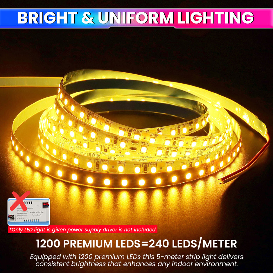 5M LED Strip Light Colourful, Flexible & Bright Decorative Lights Design for Diwali or DIY Home Decoration With 240 LEDs/m