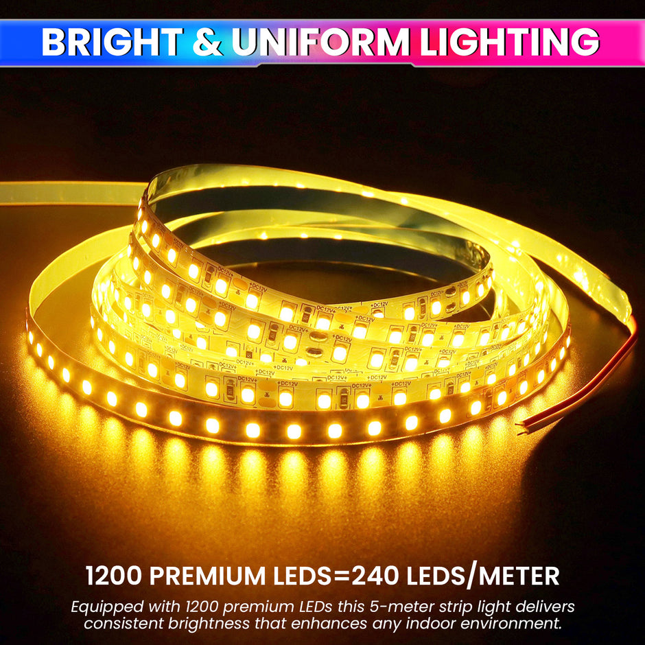 5M LED Strip Light Flexible Lighting for Diwali, Christmas or DIY Home Decoration with 12V 5A Power Adapter (240 LEDs/m)