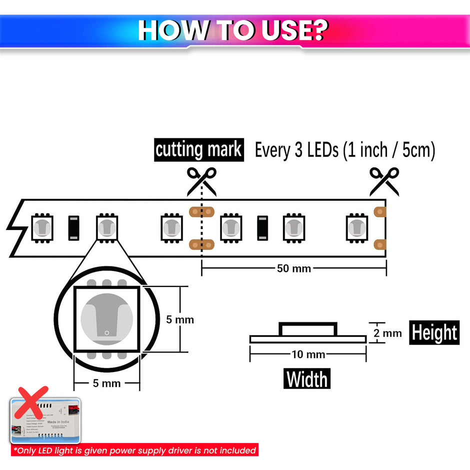 5M LED Strip Light Colourful, Flexible & Bright Decorative Lights Design for Diwali or DIY Home Decoration With 240 LEDs/m