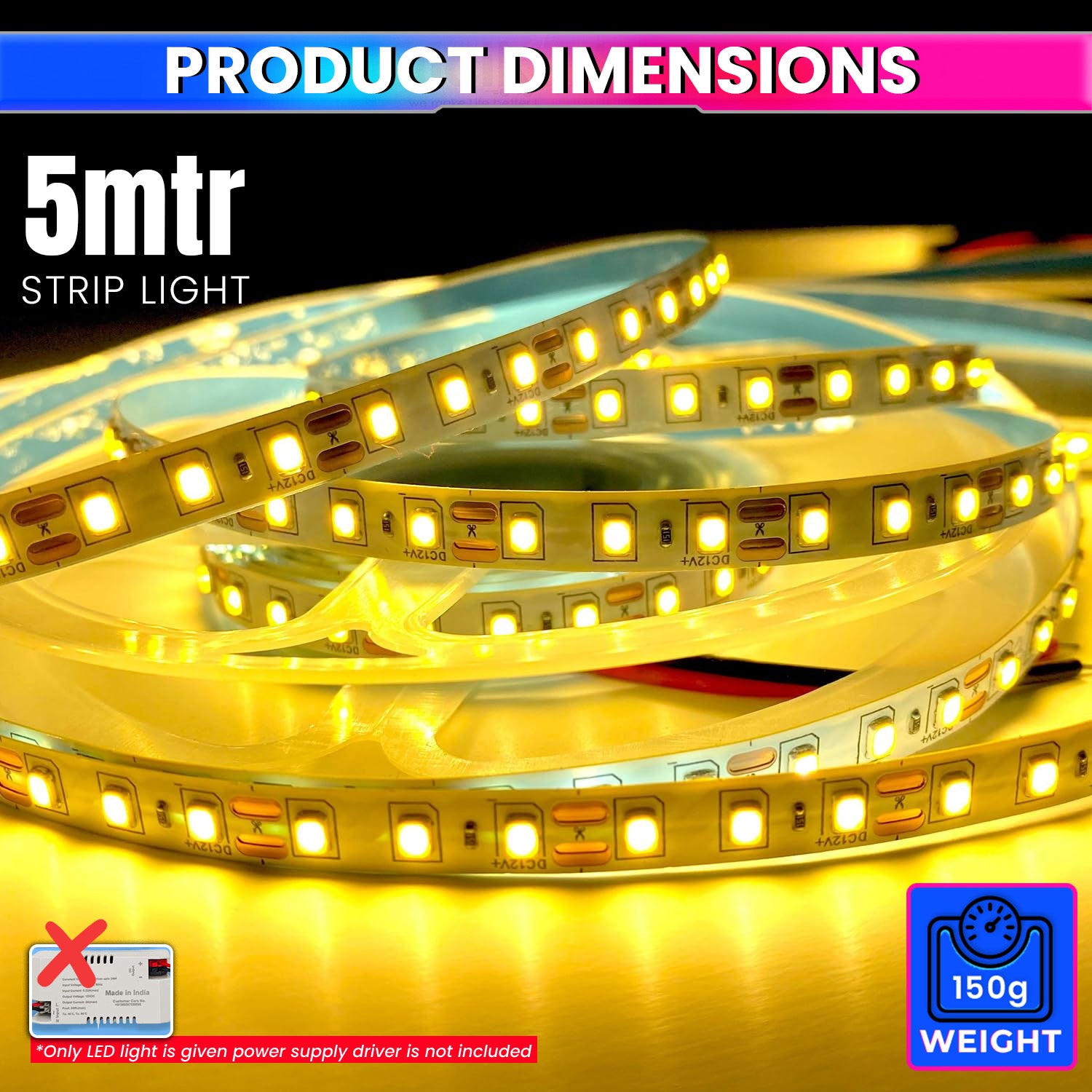 5M LED Strip Light Colourful, Flexible & Bright Decorative String Lights for Festivals or DIY Home Decoration With 240 LEDs/m amiciKart