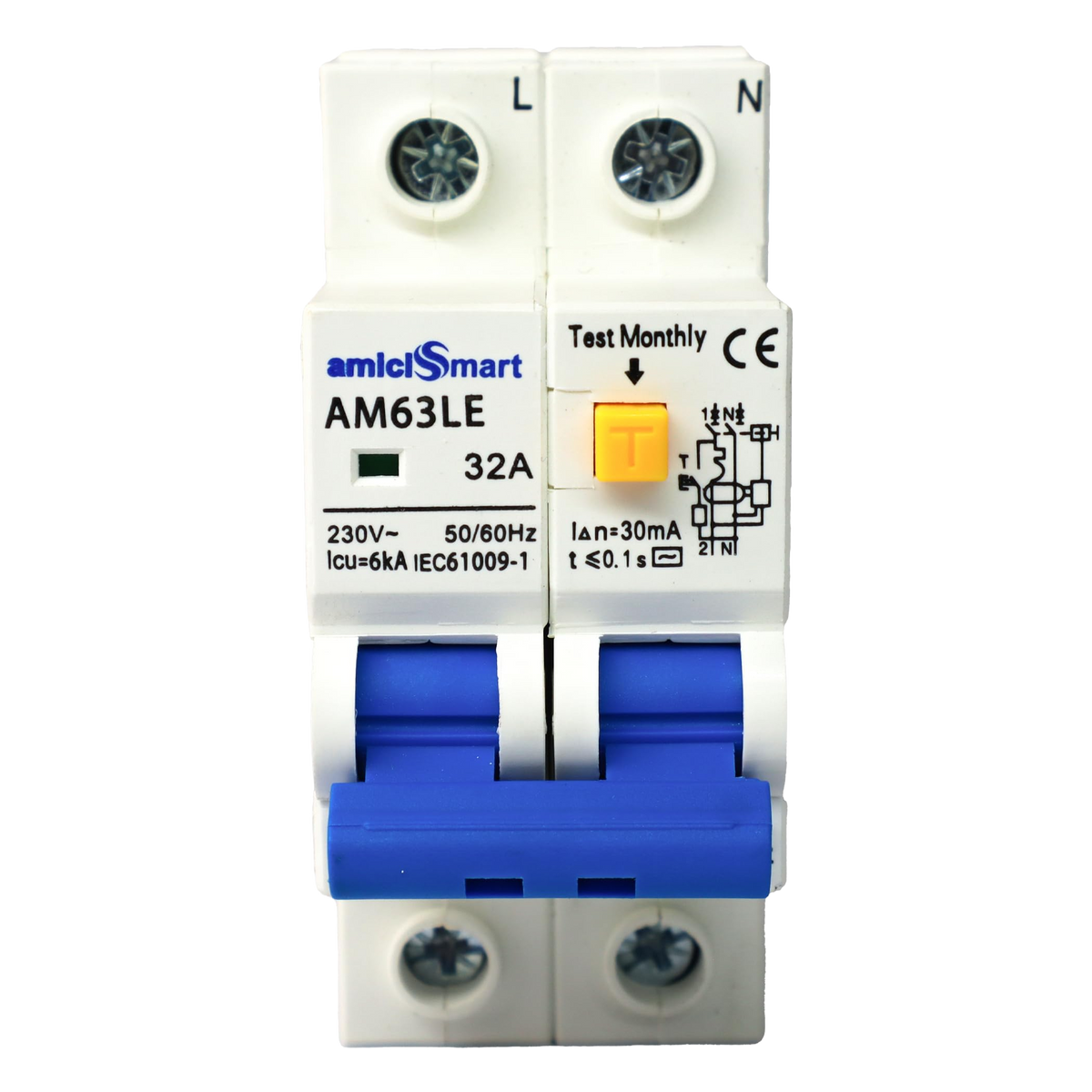 amiciSmart 32A RCBO, front view