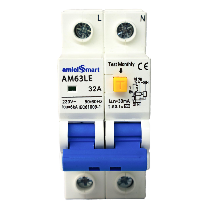 amiciSmart 32A RCBO, front view