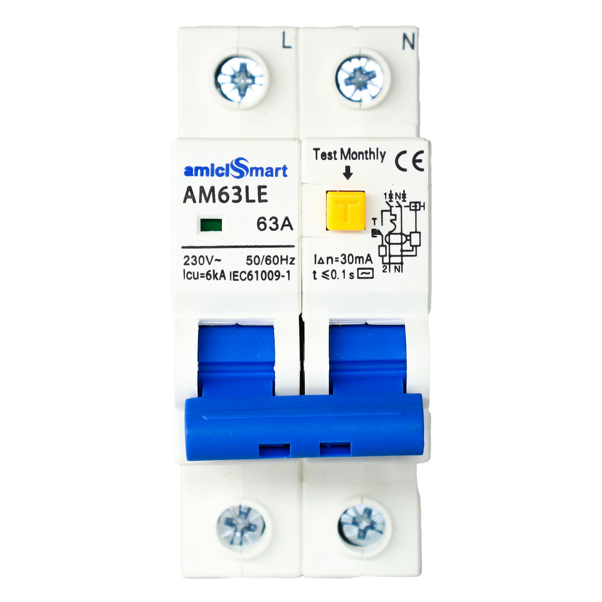 amiciSmart 63A RCBO, front view