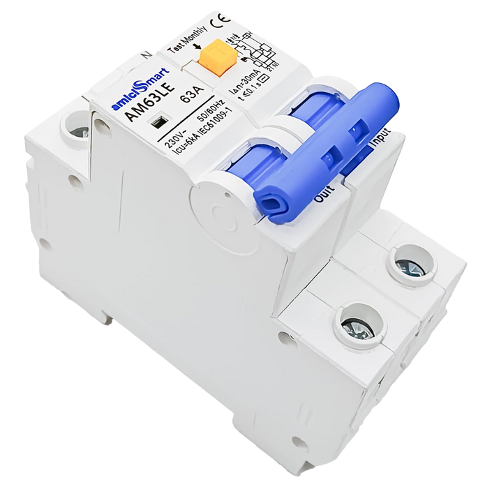 amiciSmart 63A RCBO, angled view