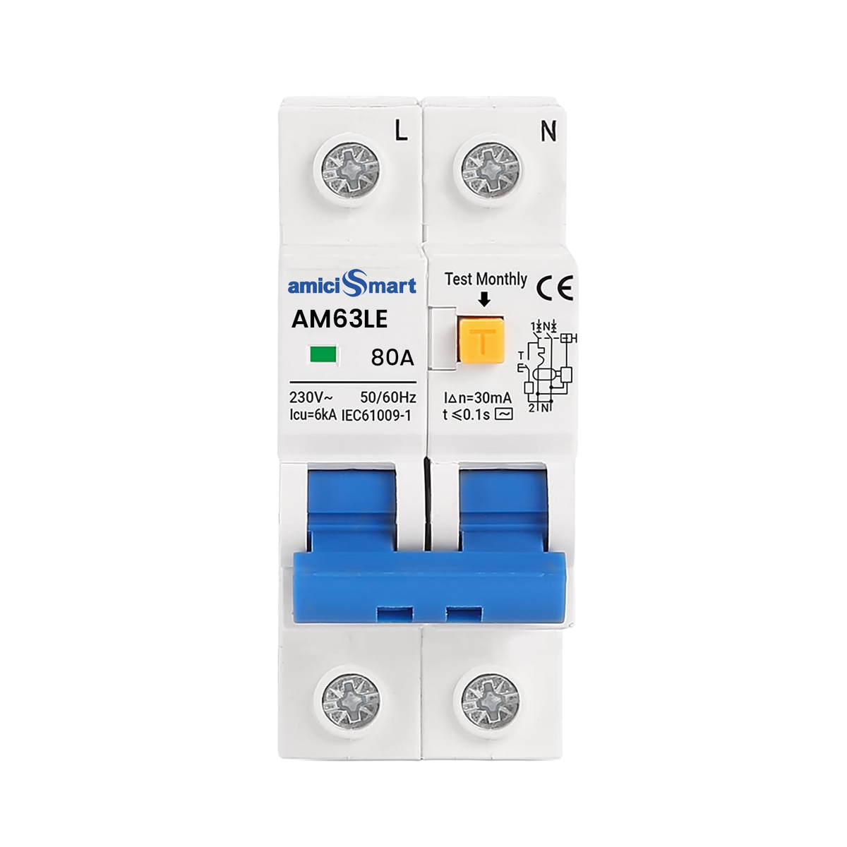 amiciSmart 80A RCBO, front view