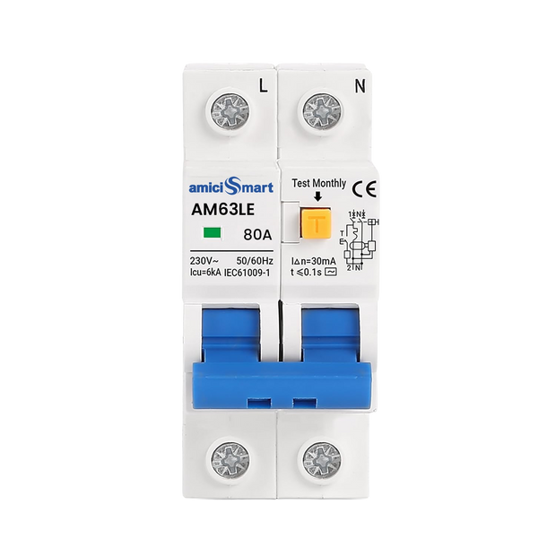 amiciSmart 80A RCBO, front view