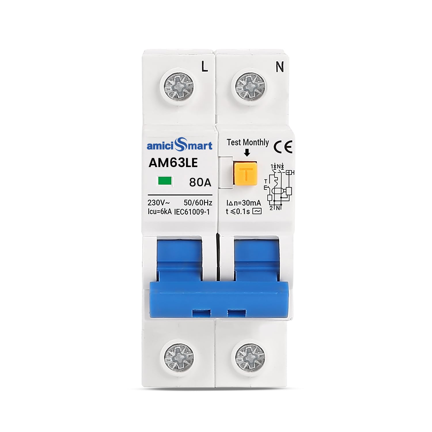 amiciSmart 80A Circuit Breaker with Independent Leakage ON/OFF Switch