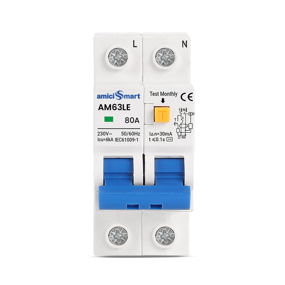 amiciSmart 80A Circuit Breaker with Independent Leakage ON/OFF Switch