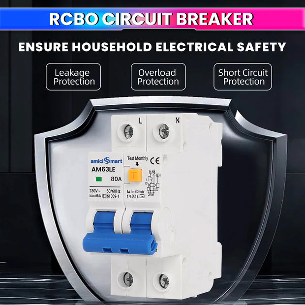 amiciSmart 80A Circuit Breaker with Independent Leakage ON/OFF Switch