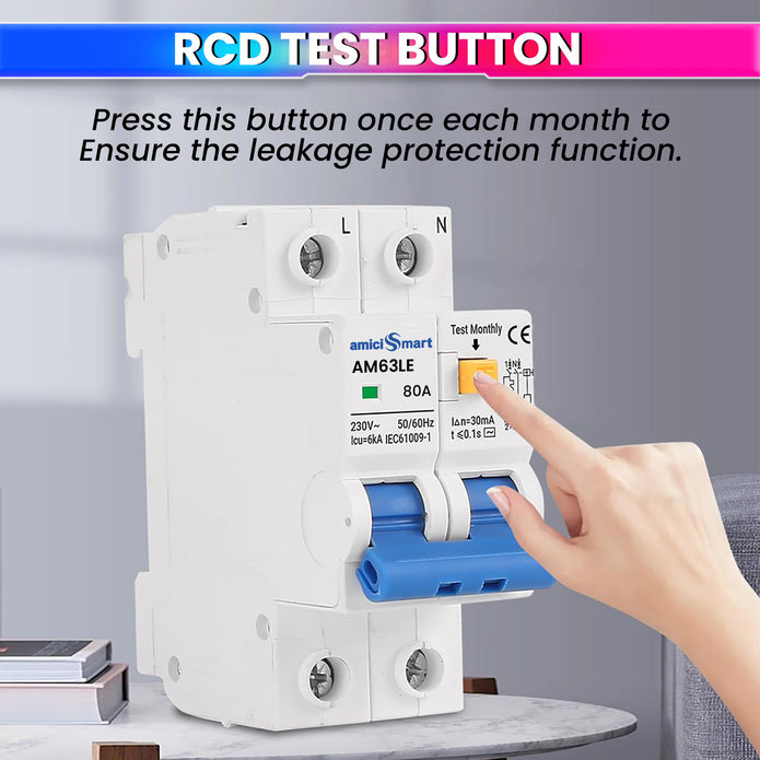 amiciSmart 80A Circuit Breaker with Independent Leakage ON/OFF Switch