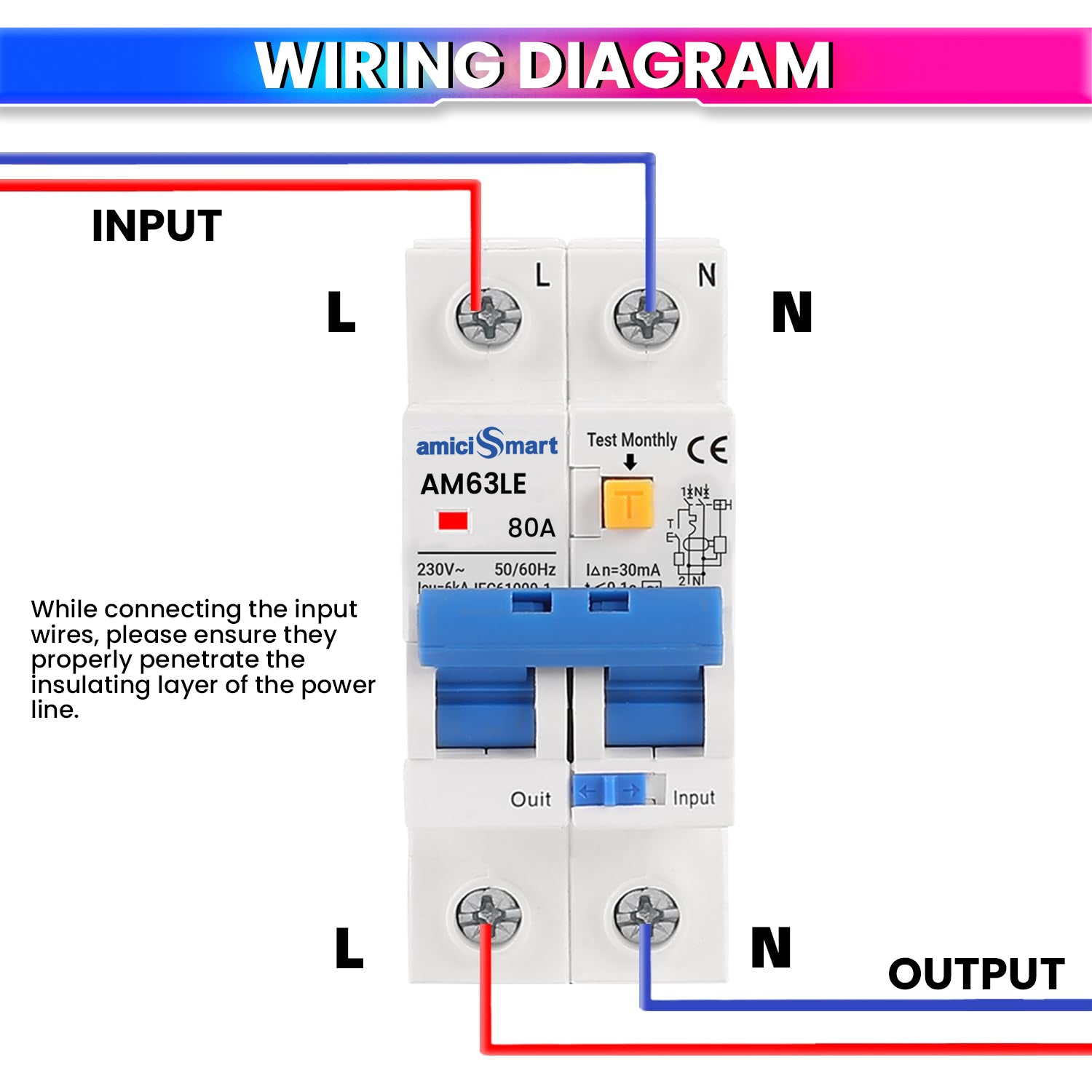 amiciSmart 80A Circuit Breaker with Independent Leakage ON/OFF Switch