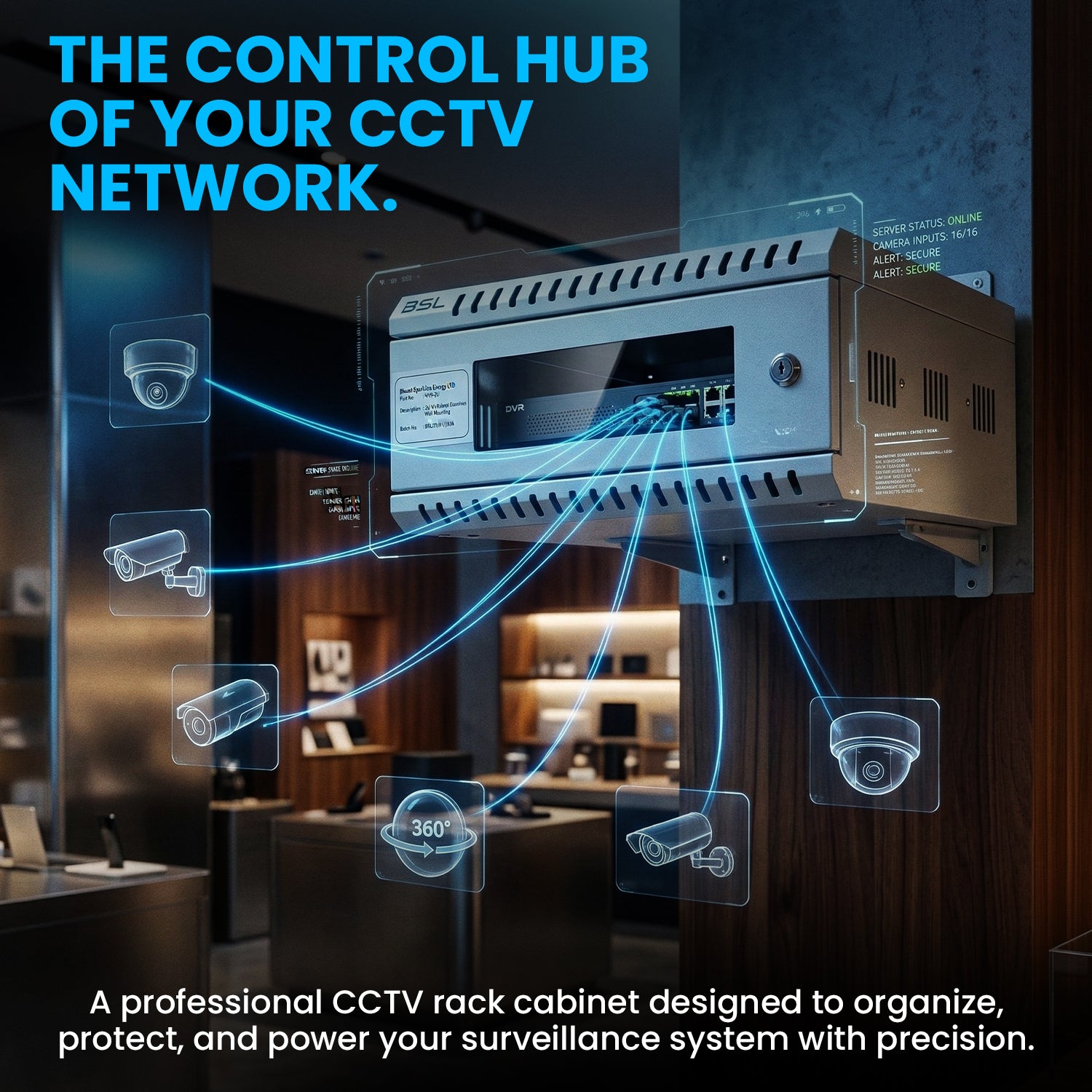 2U CCTV Wall Mount Rack Cabinet with Power Sockets & Acrylic Door