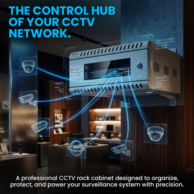 2U CCTV Wall Mount Rack Cabinet with Power Sockets & Acrylic Door