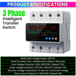 Intelligent 3 Phase to 1 Phase Auto Changeover Switch with Voltage & Overload Protection with Real-Time Display (230VAC)