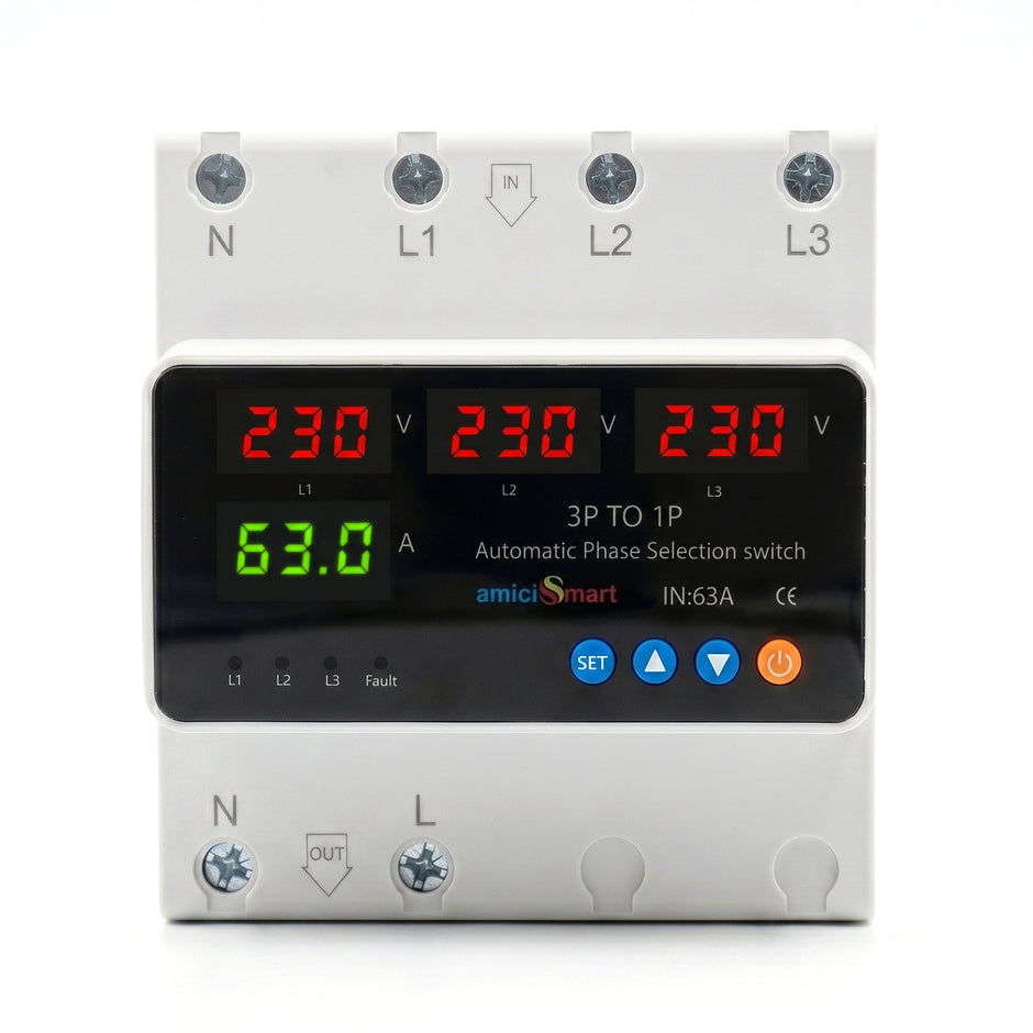 Intelligent 3 Phase to 1 Phase Changeover Switch, 230VAC Control Transfer Switch