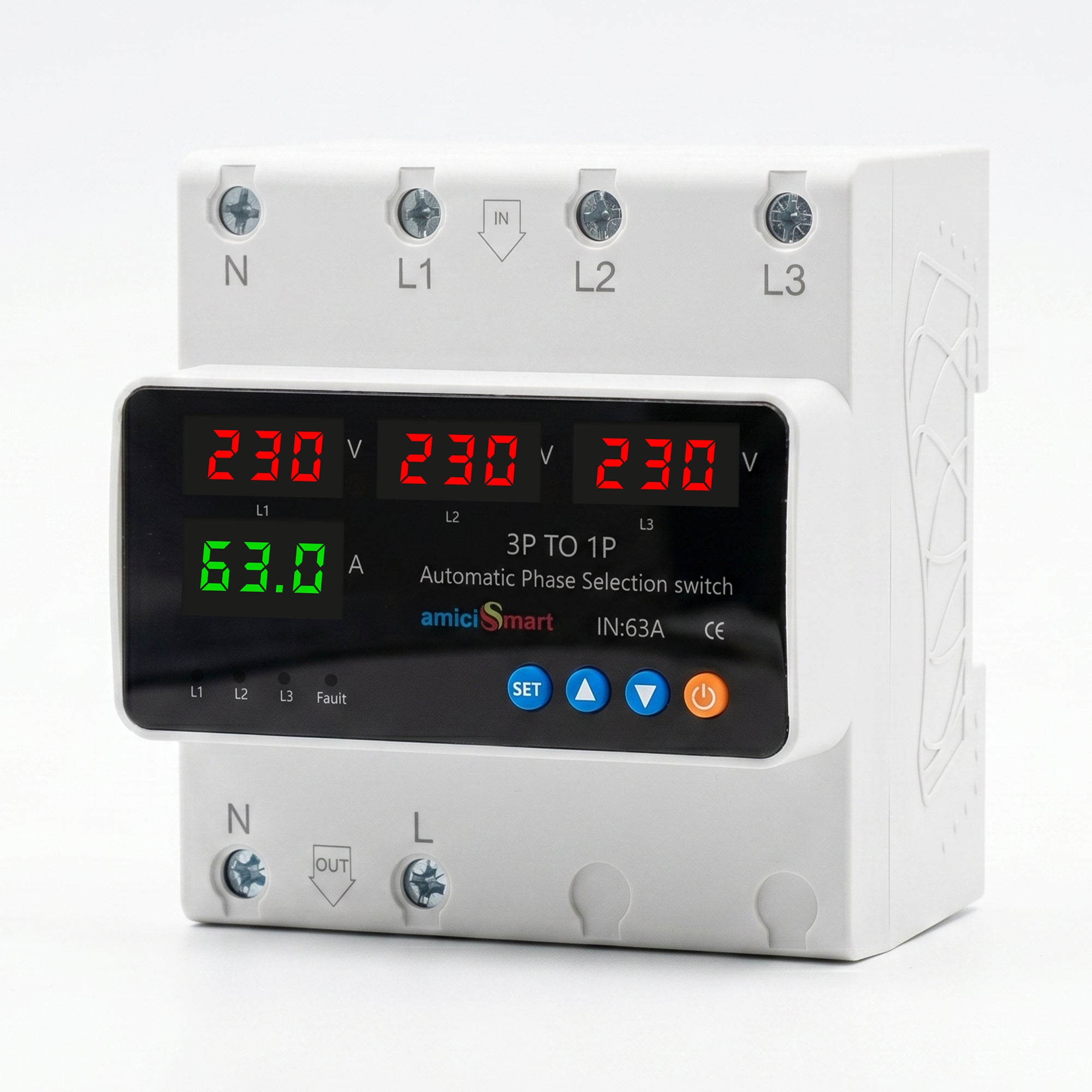 Intelligent 3 Phase to 1 Phase Changeover Switch, 230VAC Control Transfer Switch