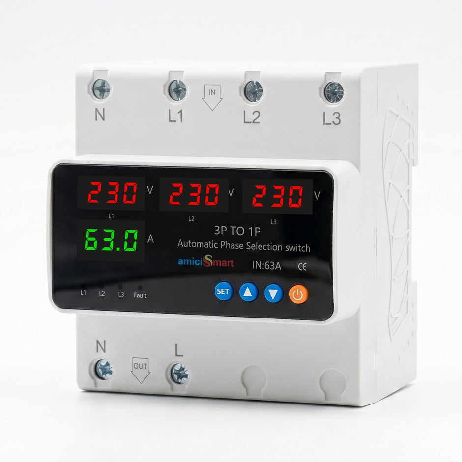 Intelligent 3 Phase to 1 Phase Changeover Switch, 230VAC Control Transfer Switch