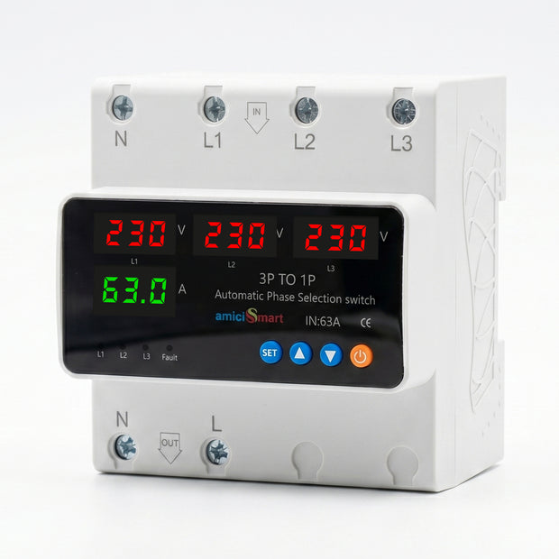 Intelligent 3 Phase to 1 Phase Changeover Switch, 230VAC Control Transfer Switch