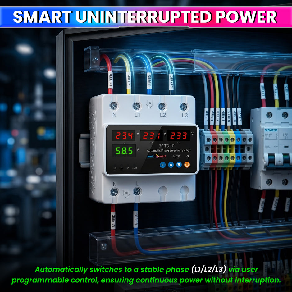 Intelligent 3 Phase to 1 Phase Changeover Switch, 230VAC Control Transfer Switch