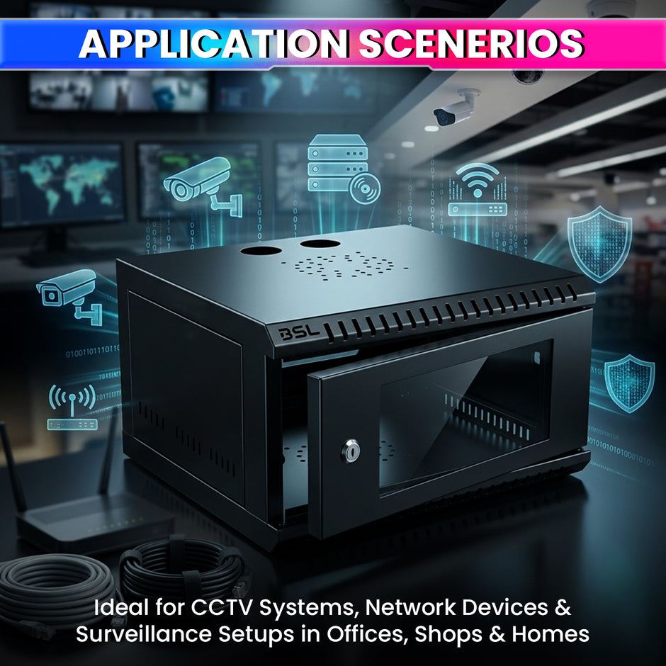 3U CCTV Wall Mount Rack Cabinet with Power Sockets & Acrylic Door