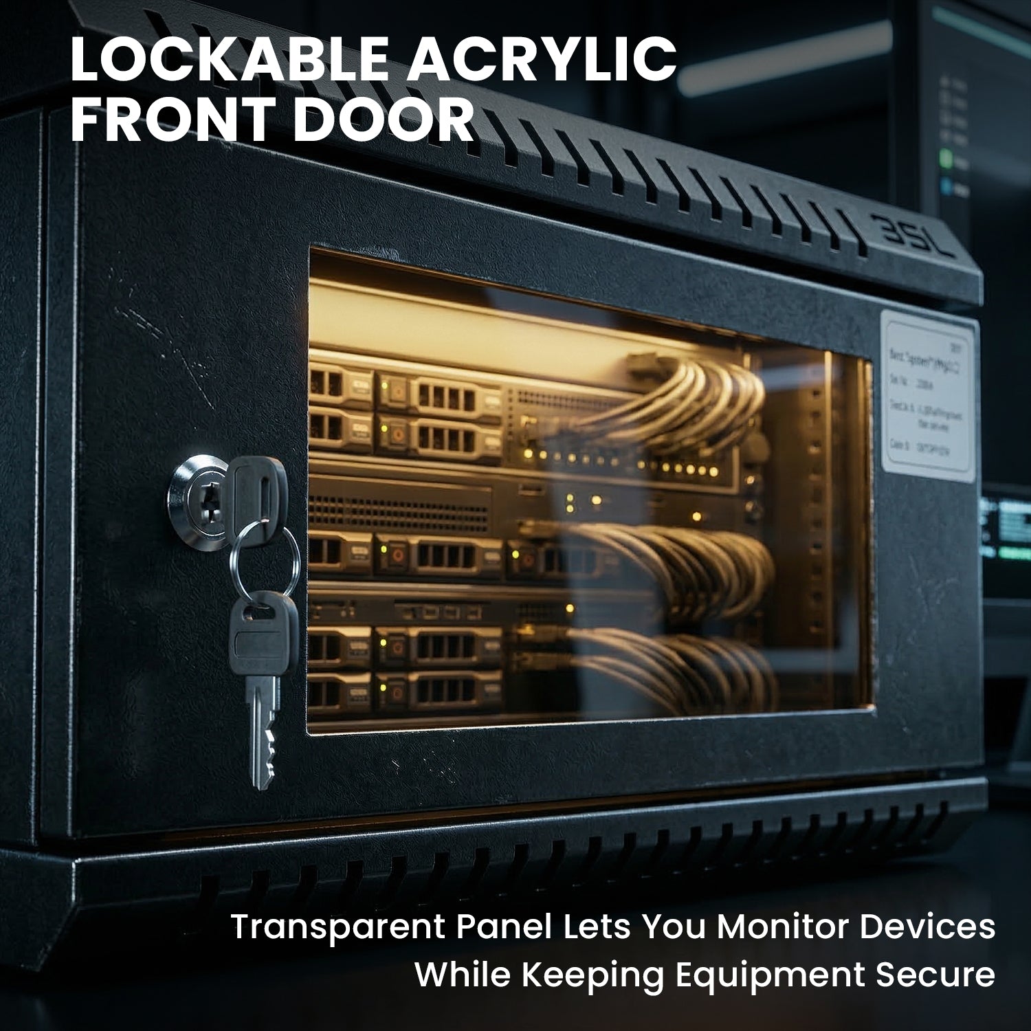 3U CCTV Wall Mount Rack Cabinet with Power Sockets & Acrylic Door