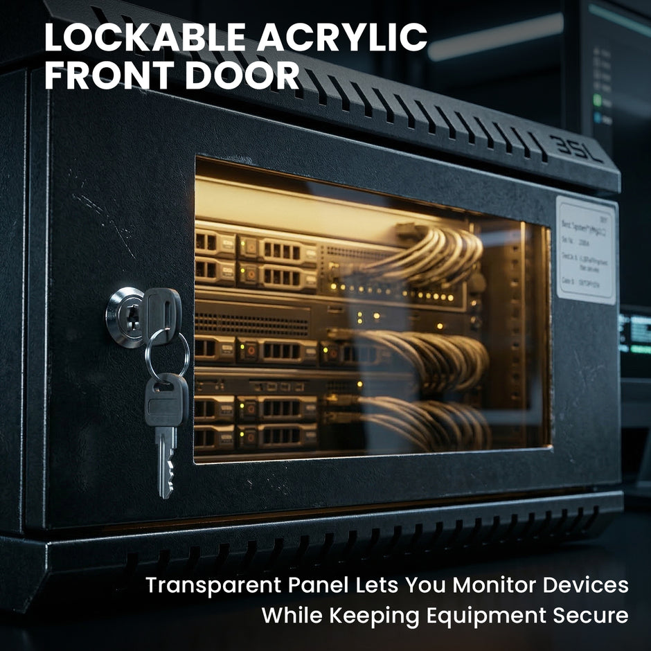 3U CCTV Wall Mount Rack Cabinet with Power Sockets & Acrylic Door